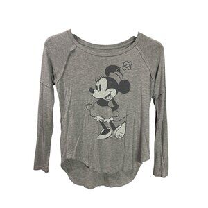 Disney XS Womens Gray Long Sleeve Top Minnie Mouse Graphic